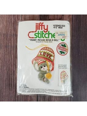 Vtg New Jiffy Stitchery Kit Merry Mouse Rings A Bell Embroidery Kit #101